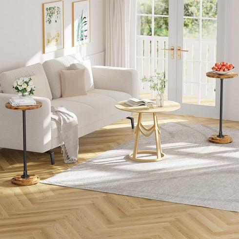 Simple Trending Small Side Table, Round Drink Table, Sofa End Table for Living Room, Coffee Tables for Bedroom, Rustic