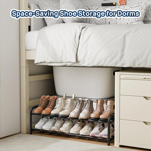 2 Closet, ENJOYBASICS Expandable Shoe Rack, Tier Adjustable Shoe Organizer Shelf for Black Metal Free Standing Shoe