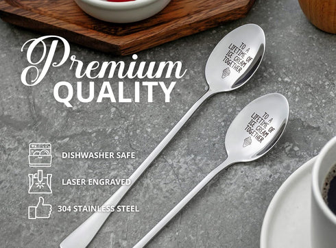 Engraved Ice Cream Spoons, Gifts for Couple, 2 Pcs Stainless Steel Coffee Spoon for a Lifetime Together