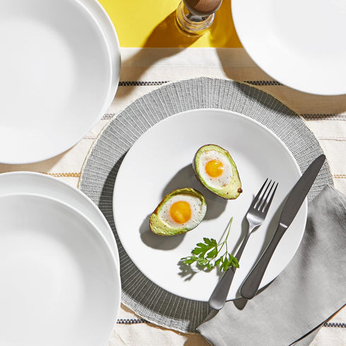 Corelle Vitrelle 4-Piece 18-Oz Soup/Cereal Bowls, Chip & Crack Resistant Glass Dinnerware Set, Winter Frost White