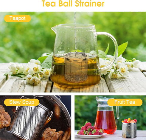 Tea Infuser, Stainless Steel Extra Fine Mesh Tea Ball Strainer, Spice Filter with Extended Chain Hook