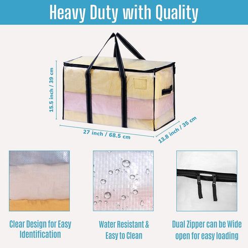 VENO 8 Pack Moving Bags, Heavy Duty Totes with Lids, College Packing Storage Boxes, Extra Large, Sturdy Handles, Zipper