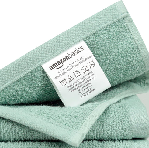 12 12 24-Pack Amazon Basics Cotton Washcloths for Bathroom, Fast Drying, Extra Absorbent, x in, Seafoam Green, Ice