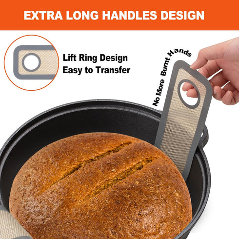 Silicone Bread Sling Oval and Round, Non-Stick Reusable Baking Mat for Dutch Oven with Long Handles (Gray)