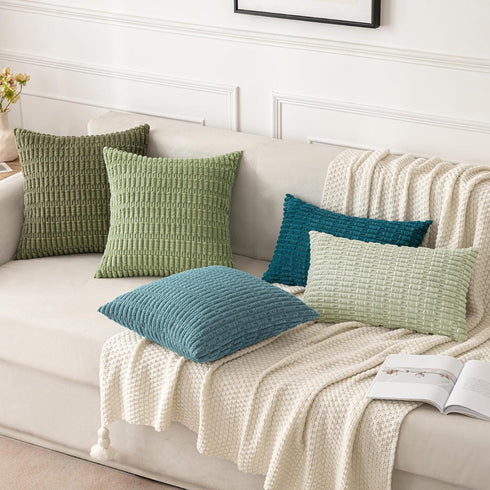 MIULEE Pack of 2 Decorative Corduroy Throw Pillow Covers, 20x20 Inch, Soft Boho Striped for Modern Farmhouse Home Decor