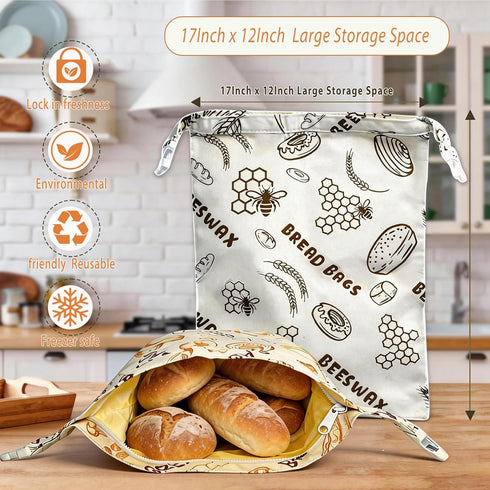 DBZ 2 Pack 17 12 Inch Beeswax Bread Bags, Reusable Bread Bags for Homemade Bread, X Organic Linen Sourdough Bread Bags