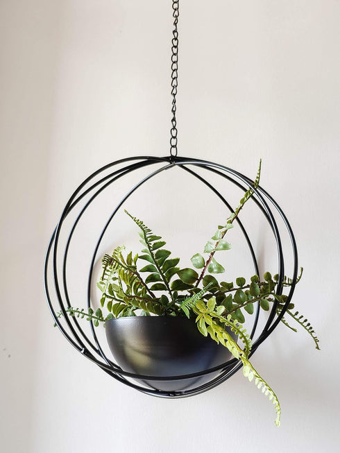 RISEON Boho Black Metal Plant Hanger,Metal Geometric Hanging Planter, Modern Planter, Mid Century Air Plant Holder