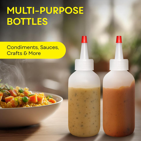 4 OZ Pack 4 BRIGHTFROM Squeeze Bottles - Empty Plastic Containers for Dressing, Sauces & Condiments | Ketchup, Mustard