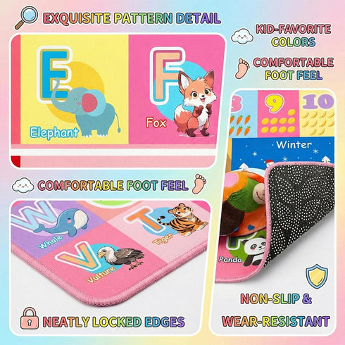 3x5 Kids Rug for Playroom Bedroom, Feet Educational ABC Area Rug for Classroom Nursery, Non-Slip Alphabet Learning