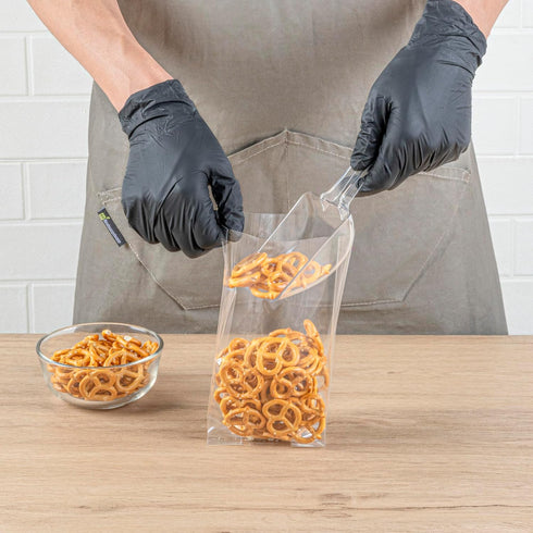 Restaurantware 100 Clear Plastic Gusset Bags 4 x 2.3 x 8 Inch - Heat Sealable Food Safe Treat Bags for Popcorn or
