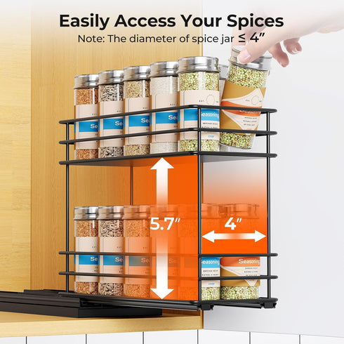 Mystozer 4.33" Wx10.43 Dx8.66 1 2 Pull Out Spice Rack Organizer for Cabinet, Slide Out Spice Racks, Easy to Install, H