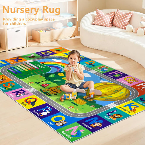 4x6 Kids Rug for Playroom, ABC Educational Carpet for Classroom,Non Slip Washable Play Mat with Alphabet Numbers