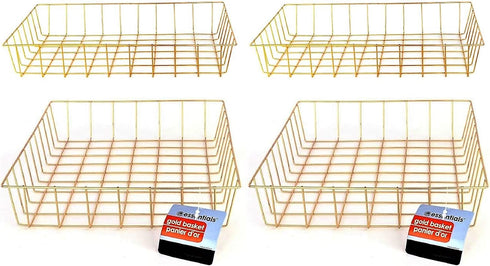 Gold Iron Wire Baskets and Trays: Round and Rectangular, 4-ct Sets (Tray)