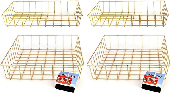 Gold Iron Wire Baskets and Trays: Round and Rectangular, 4-ct Sets (Tray)