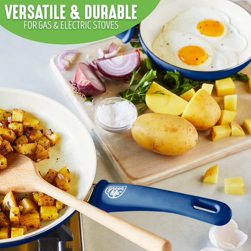 GreenLife Non Stick Fry Pan Set, 7" & 10", Non-Toxic PFAS-Free Ceramic Skillets, Blue