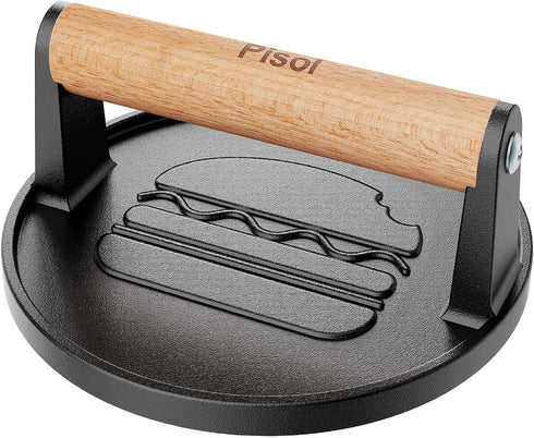 2 lb 6.6 Pisol Smash Burger Press, Pre-Seasoned Cast Iron Hamburger Smasher, Heavy-Duty Grill Bacon Meat Press Tool