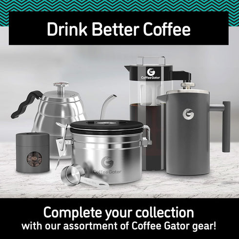 Coffee Gator French Press Coffee Maker, Thermal Insulated Brewer with Travel Jar, 34oz, Double Wall Stainless Steel