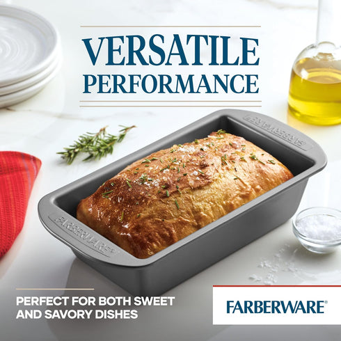 Farberware Nonstick Baking Loaf Pan Set, Two 9-Inch x 5-Inch, Gray