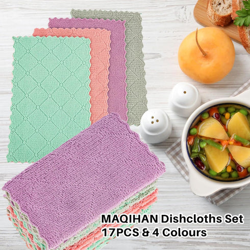 17PCS MAQIHAN Coral Velvet Dish Towels - Super Absorbent Kitchen Towels Microfiber Washcloths Cleaning Rags, Washable