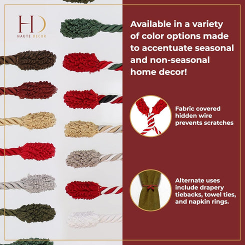 Haute Decor Decorative Twist Ties, 6 Pack, 16 inches (Olive Green) - Hang Garland and Decorations