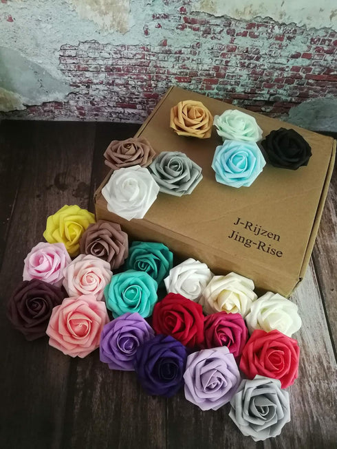 Artificial Flowers - 50PCS Real Looking Black Fake Roses with Stem for DIY Wedding Bouquets, Home Decorations