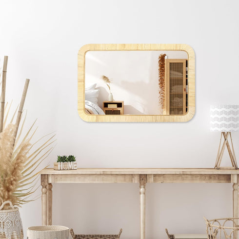 30'' 20" PERFNIQUE Rattan Mirror, x Rectangle Boho Bathroom Mirror, Decorative Wall Nursery Decor, Rustic Farmhouse