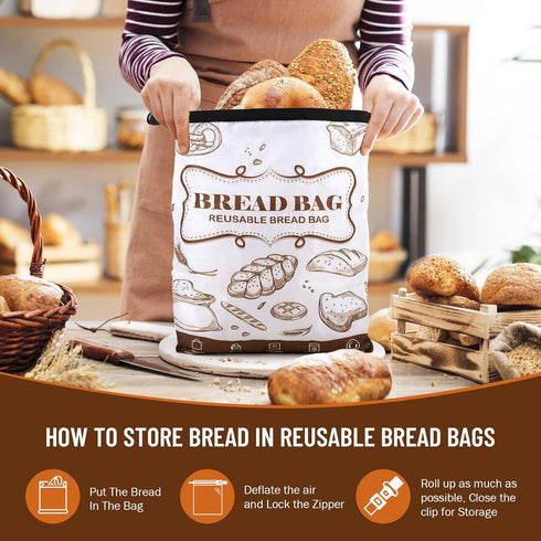 2 Packs Bread Bags, Bread Bags for Homemade Roti, Reusable Sourdough Storage Bag With Zipper, Large Freezer Container
