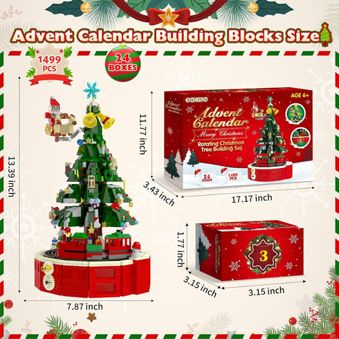 2025 24 Countdown Set, 6+, Ochido Advent Calendar Rotating Christmas Tree Building Blocks Kit, Days Christmas Toy
