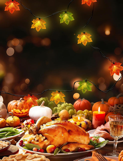 13.6FT 35 Bulbs Fall String Lights Maple Leaf Lights, Outdoor String Lights Plug in with Multicolor Maple Leaf