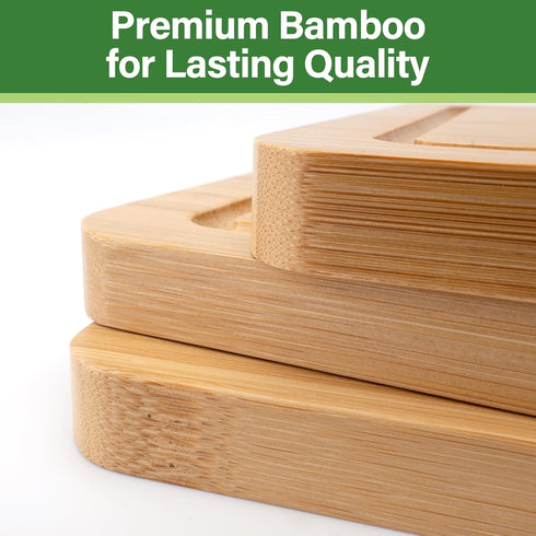 Set 3 Bamboo Cutting Board For Kitchen, Bamboo Cutting Board of with Juice Groove, Double-Sided Chopping Board Serving