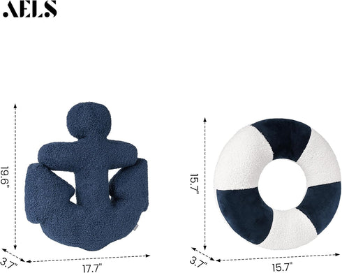 3D 19.6"& 15.7" Set 2, AELS Anchor & Lifebuoy Nautical Throw Pillows, of Coastal Decor for Beach Enthusiasts Beach