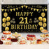 Trgowaul 21st Birthday Decorations for Her Him, Black Gold 21st Birthday Backdrop Banner, Party Supplies Photography
