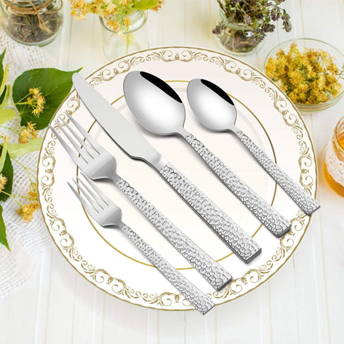 HaWare Hammered Silverware Set, 20-Piece Stainless Steel Flatware for 4, Dishwasher Safe Tableware Set