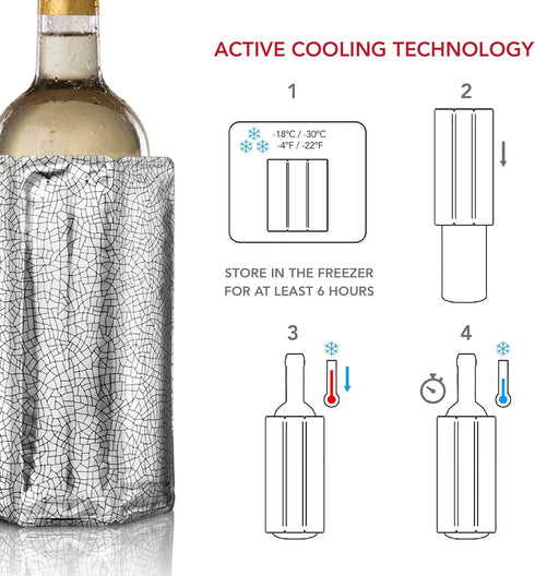 Vacu Vin Silver Rapid Ice Active Cooler Wine Bottle Chilling Sleeve, Standard