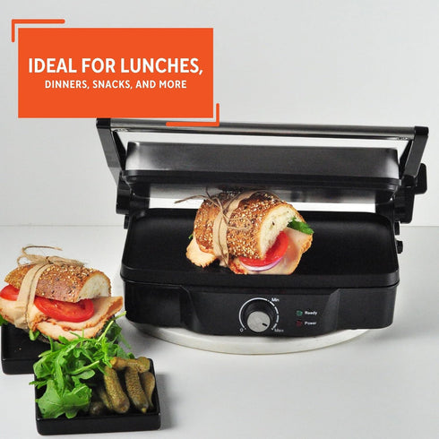IMUSA Stainless Steel Electric Panini Press with Adjustable Temperature Settings, 1200W