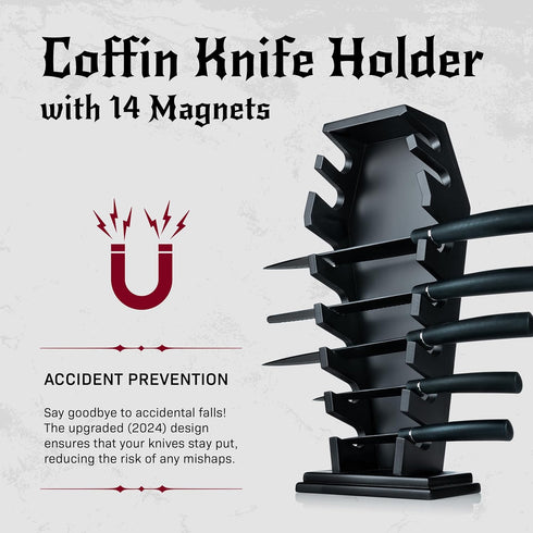 Gothic Kitchen Decor Coffin Knife Holder, 14 Magnets for 7 Knives, Halloween Knife Holder for Goth Kitchen