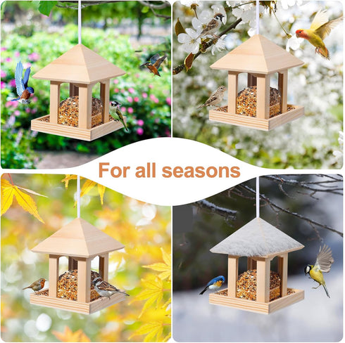 Wooden Bird Feeder, Large Capacity Easy Fill & Clean, Weather-Resistant for Garden Decor and Bird Watching