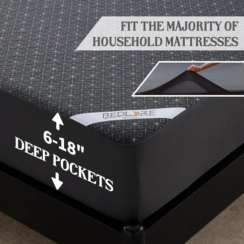 BEDLORE King Mattress Protector, Waterproof Noiseless Mattress Cover with Deep Pocket for 6-18 inches Mattress, Dark