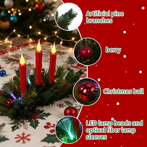 Aokudoni Christmas Decorations: Christmas Table Centerpieces with Artificial Pine Branches Berries Candles Indoor Xmas