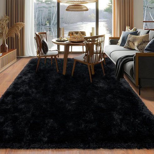 Super Fluffy Rug for Bedroom, 4x6 Feet Modern Shag Black Area Rug for Kids and Teens