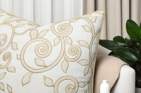 18x18 Inches, Maurice Scroll Embroiderd Decorative Square Accent Throw Pillow Cover - Sofa, Chair, Couch, Bedroom