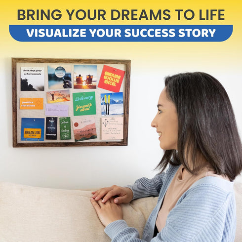 Vision Board Kit, Linen Cork Board for Wall, 235 Cards, 15.3"x11", All Supplies for Visualization & Goal Setting