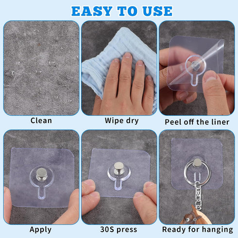 20 Pcs Self Adhesive Wall Hooks, No Drill Hooks for Hanging, Heavy Duty Adhesive for Kitchen Bathroom