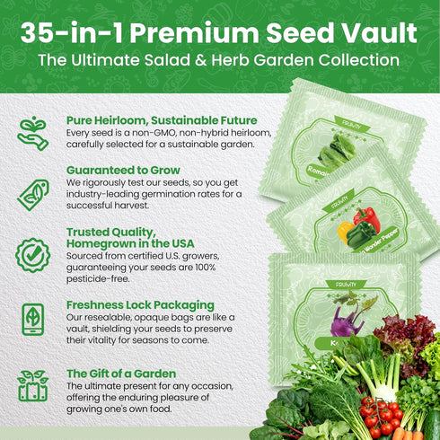 35 Pack 21000+ Set Heirloom Seeds Variety - Non-GMO Seeds for Planting Vegetables and Fruits, Home Garden Seeds