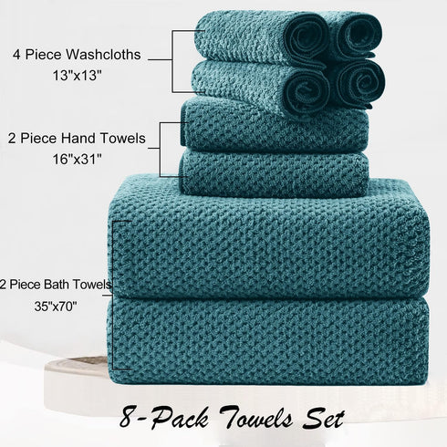 8 Set-2 Sheets,2 Towels,4 Washcloths-600GSM Piece Large Turquoise Family Bath Towel Oversized Bath Towel Hand Soft