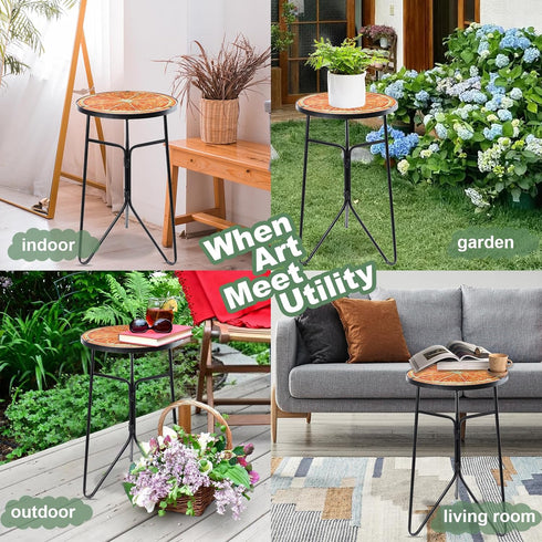 12'' VCUTEKA Patio Side Table Outdoor Accent Table Bistro Coffee Tables Plant End Small Porch Tables Indoor Round Glass