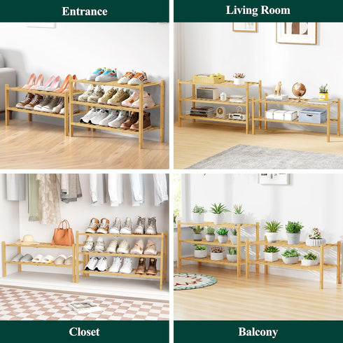 Closet, 2 Smiry Bamboo Shoe Rack for Tier Wooden Stackable Shoe Organizer, Free Standing Shoes Storage Shelf