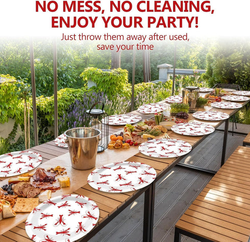 50 11 Set PCS Crawfish boil Oval Paper Plates Large Disposable Red Grid Pattern Party Decorations Barbecue Tray