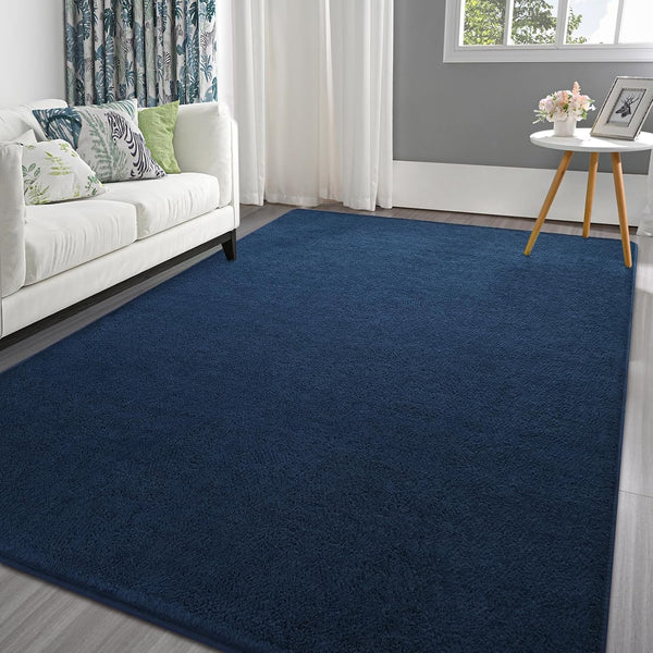 Area Rugs for Bedroom Living Room, 4x6 Navy Blue Thickened Memory-Foam Indoor Carpet, Modern Aesthetic
