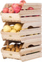 Wood Potato Onion Storage Bins, Stackable Wooden Produce Basket for Kitchen Pantry Organization, Set of 3 Pieces